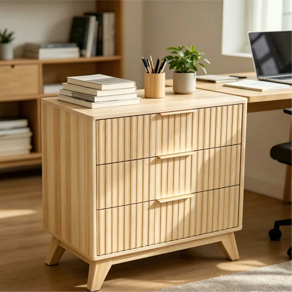 3-Drawer Cabinet with Slatted Fronts 31.5"*15.6"*29.72" Chest of Drawers Nightstand Oak