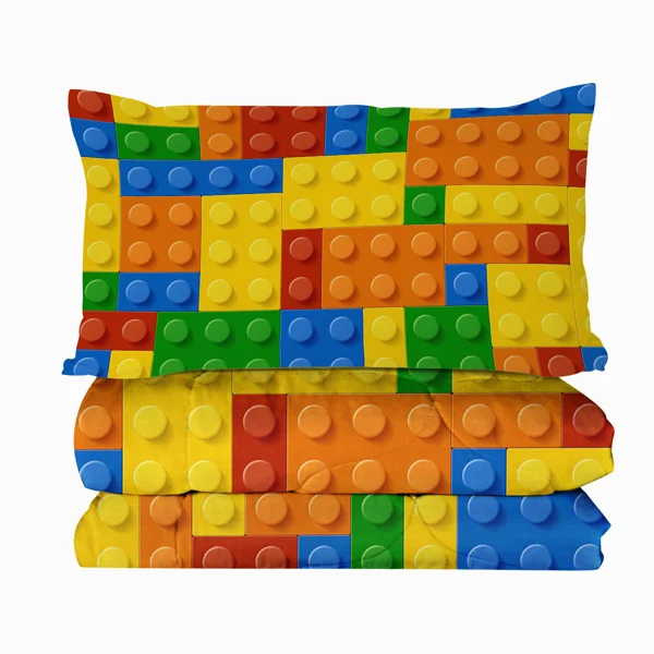 3pcs Funny Dot Building Blocks Comforter Set Colorful Bricks Thin Bedding Duvet Game Summer Quilt Set Full Size view 4