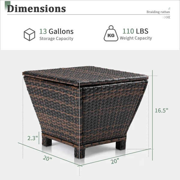 Outdoor PE Wicker Side Table with Storage, Small Patio Storage Bin Container for Hose Cushion Towel, Brown view 3