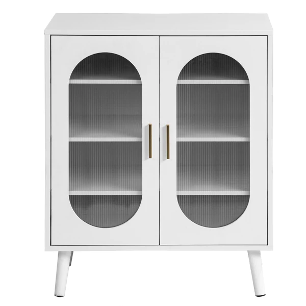 Two-door, polycarbonate sheet shoe cabinet with four internal layers, USB LED strip, and 24 adjustable buttons. Made of particleboard and polycarbonate sheet. Dimensions: 68*40*83.5 cm. White view 3
