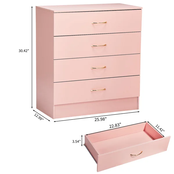 Nail polish powder textured surface, particleboard with melamine veneer, 66*33*73mm, four-drawer cabinet, faux rose gold handles view 5