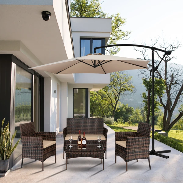 2pcs Arm Chairs 1pc Love Seat & Tempered Glass Coffee Table Rattan Sofa Set Brown Gradient