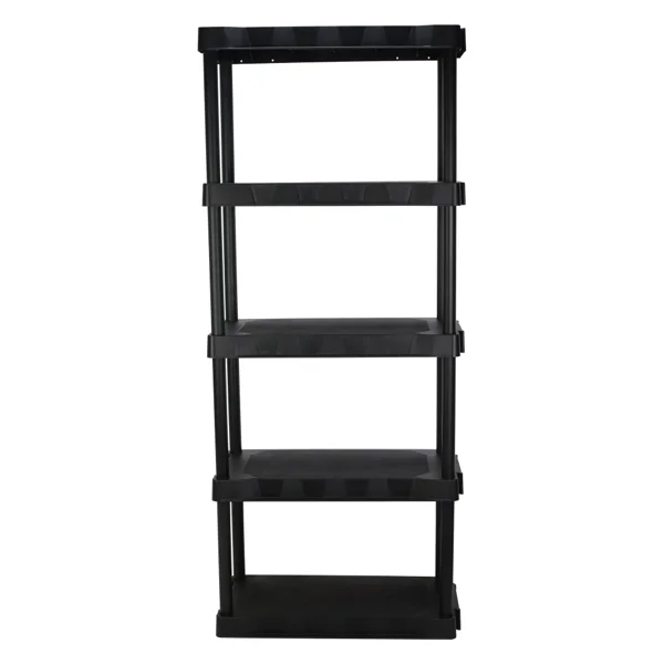 5-Tier Black Plastic Shelf Unit, 68.8 H x 30 W x 13.88 D, 350 lb Capacity
