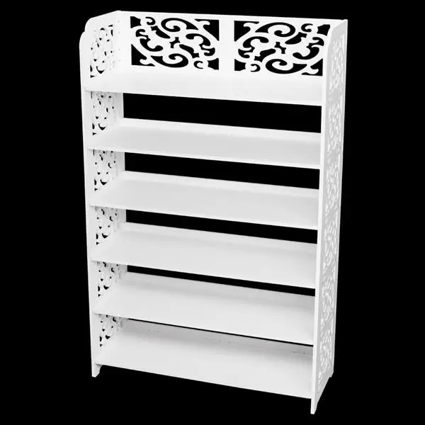 Wood-plastic Board Six Tiers Carved Shoe Rack White B view 2