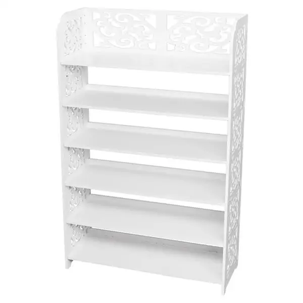 Wood-plastic Board Six Tiers Carved Shoe Rack White B view 4