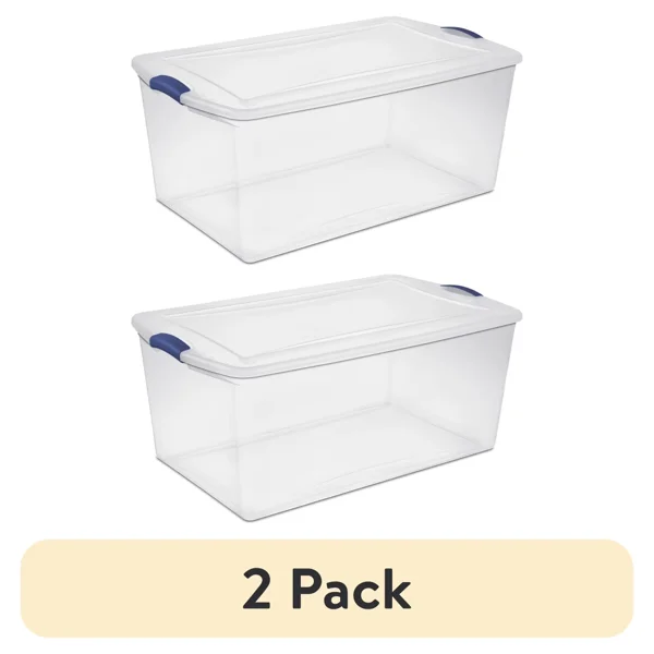 (2 pack)105 Quart Extra-Large Latching Storage Bin, Clear Plastic Storage Container with Latch Lid, Blue