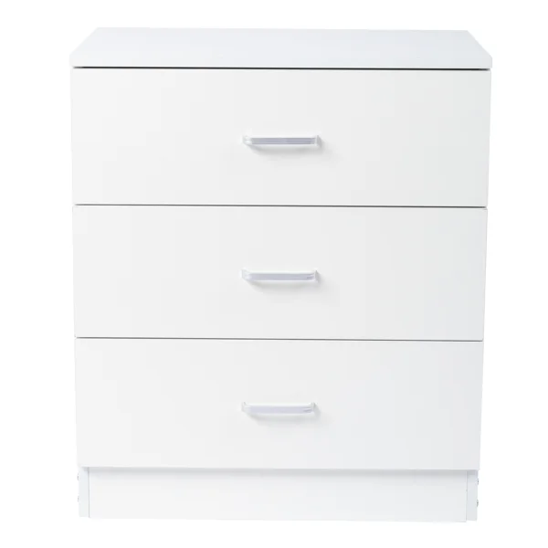 3-Drawer Tall Cabinet Particleboard Bedside Table with Textured Melamine Finish White view 2
