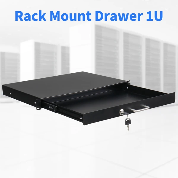 19" 1U Steel Plate DJ Drawer Equipment Cabinet with Keys Black view 2