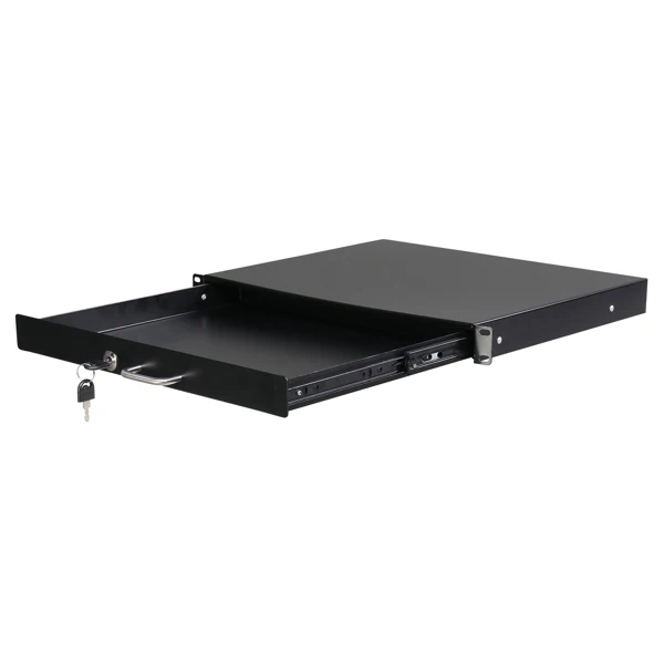 19" 1U Steel Plate DJ Drawer Equipment Cabinet with Keys Black view 3