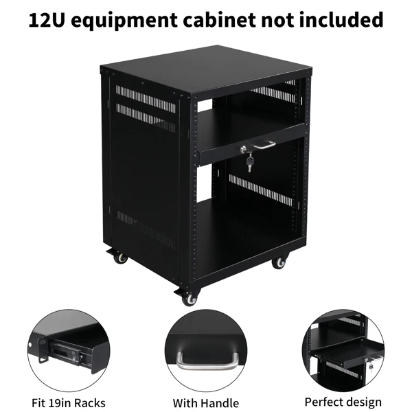 19" 1U Steel Plate DJ Drawer Equipment Cabinet with Keys Black view 5