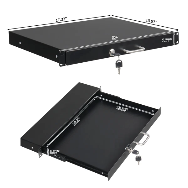 19" 1U Steel Plate DJ Drawer Equipment Cabinet with Keys Black view 6