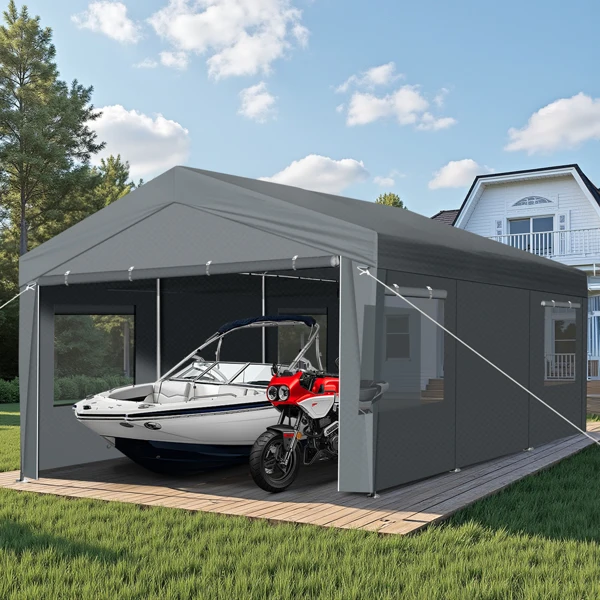 12x20 ft Carport Car Port Canopy Grey view 4