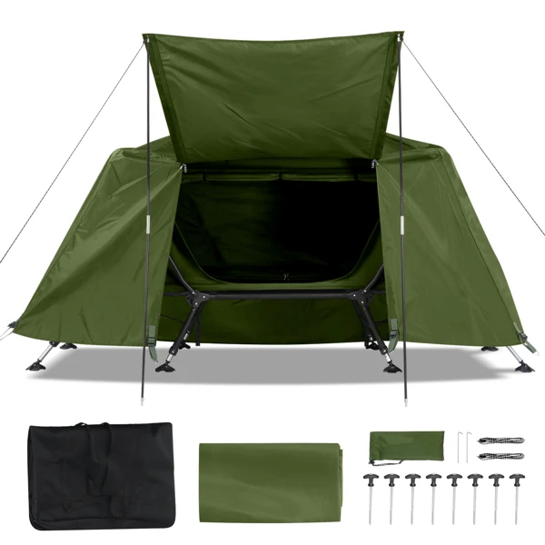 Collapsible camping tent with an integrated cot view 3