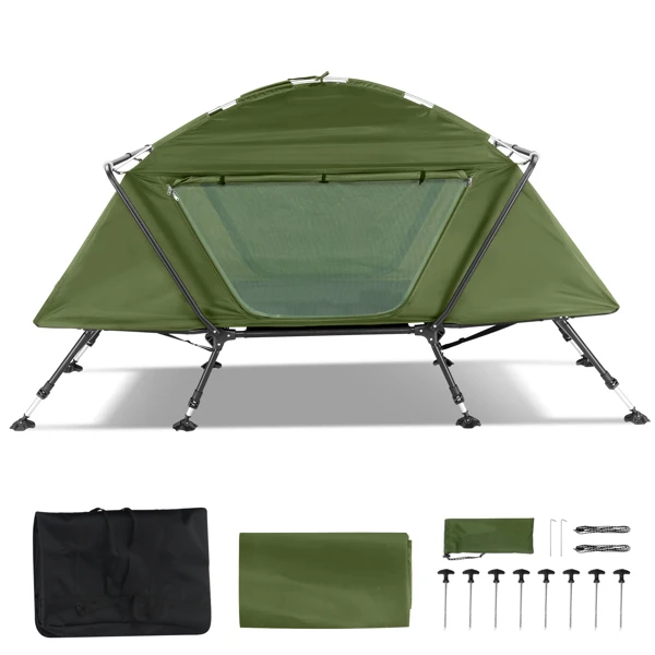 Collapsible camping tent with an integrated cot
