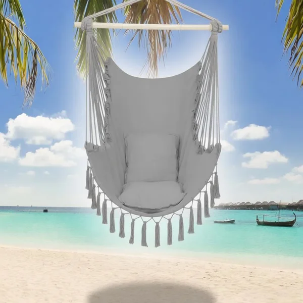 Pillow Tassel Hanging Chair Light Gray view 2