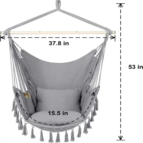 Pillow Tassel Hanging Chair Light Gray view 3