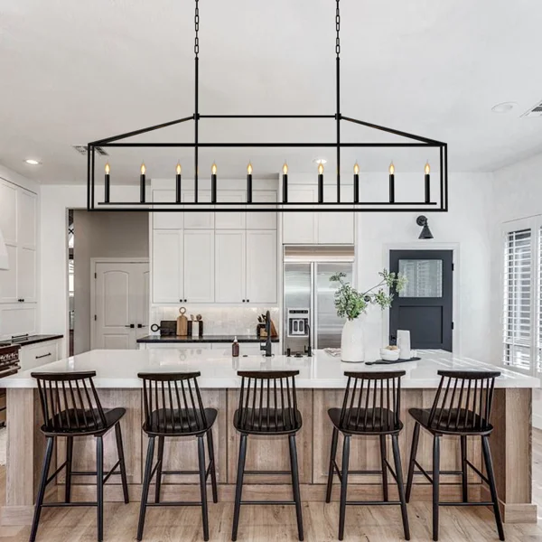 10 Lights Farmhouse Black Chandelier Rectangular Linear Pendant Lighting for Dining Room Kitchen Island view 2