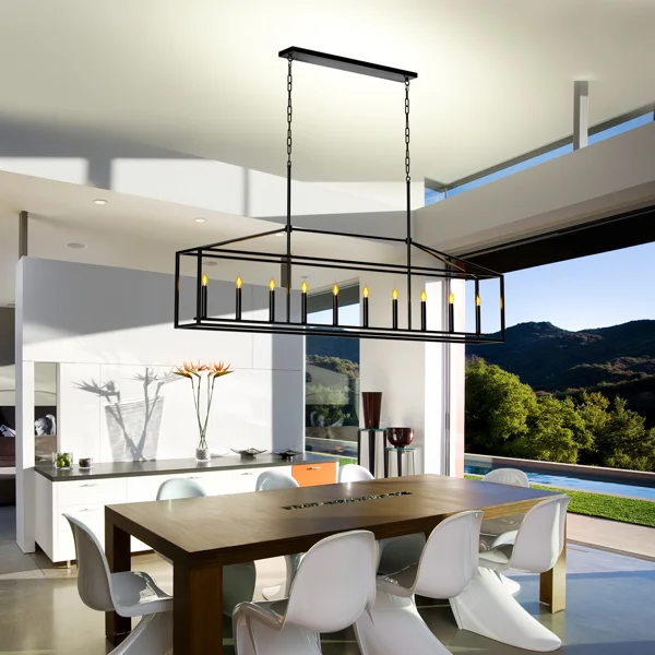 10 Lights Farmhouse Black Chandelier Rectangular Linear Pendant Lighting for Dining Room Kitchen Island view 3