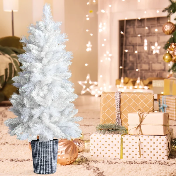 4 FT White Artificial Christmas Tree with Pot Stand, Potted Xmas Pine Tree with 200 Branch Tips for Holiday Party Office Home, White view 2