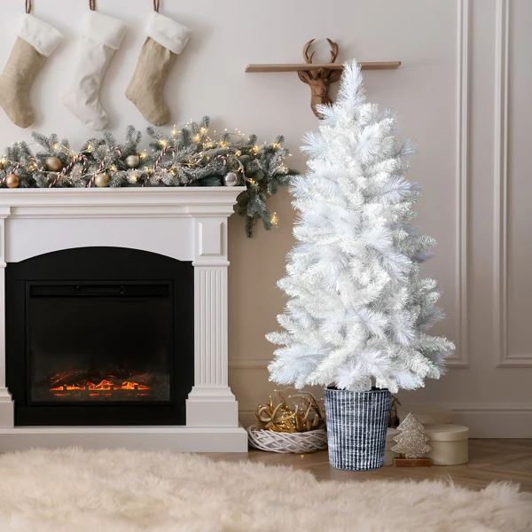 4 FT White Artificial Christmas Tree with Pot Stand, Potted Xmas Pine Tree with 200 Branch Tips for Holiday Party Office Home, White view 3