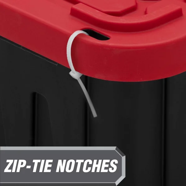 (Pack of 4) 17 Gallon Medium Storage Bin Low Profile with Snap Lid, Black and Red, Heavy Duty Plastic Storage Container view 3