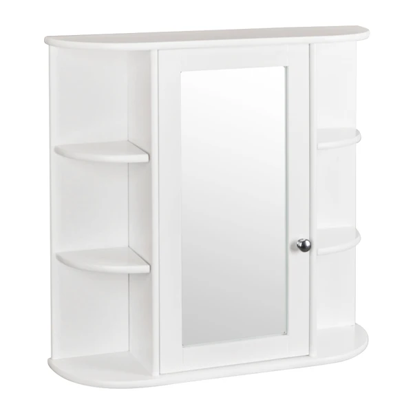 3-tier Single Door Mirror Indoor Bathroom Wall Mounted Cabinet Shelf White view 2