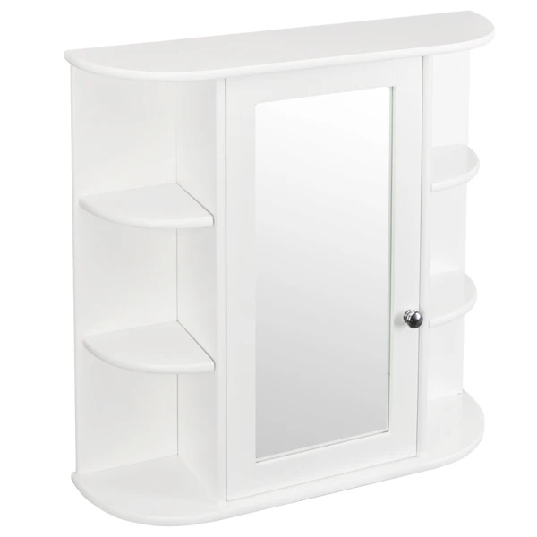 3-tier Single Door Mirror Indoor Bathroom Wall Mounted Cabinet Shelf White view 3