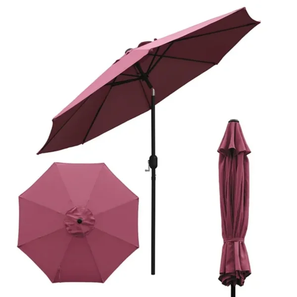 Outdoor 9ft Patio Umbrella with Crank Handle and Push Button Tilt, Outdoor Market Umbrella with 8 Ribs - Burgundy view 4