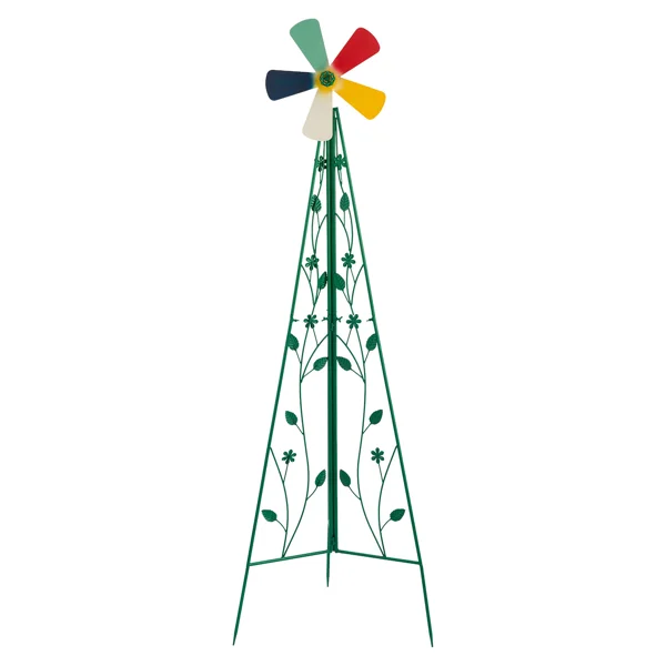 6.2ft Green 5-Blade Iron Windmill with Tripod Stand
