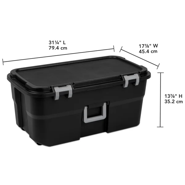 22 Gallon Large Wheeled Footlocker, Heavy Duty Plastic Storage Trunk Container, Lockable with Wheels and Handle, Black (Shipment from Walmart) view 2