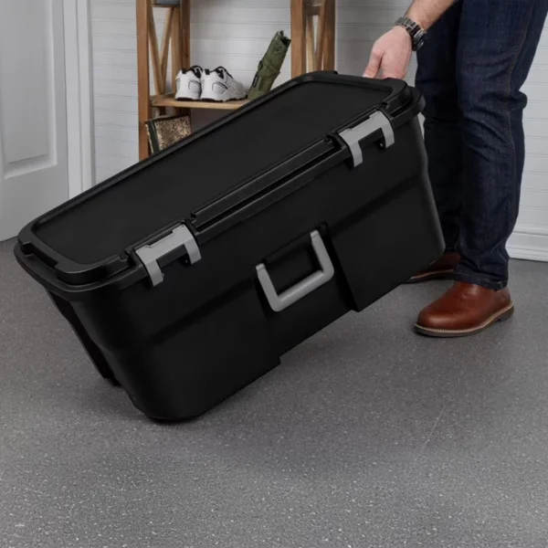 22 Gallon Large Wheeled Footlocker, Heavy Duty Plastic Storage Trunk Container, Lockable with Wheels and Handle, Black (Shipment from Walmart) view 5