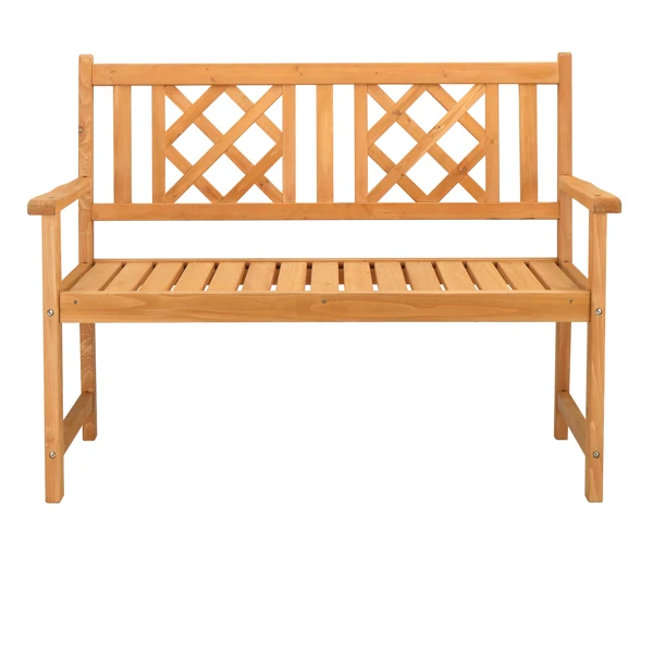 118*56.5*90cm Outdoor Garden Fir Grid Back Wooden Bench Burlywood view 2