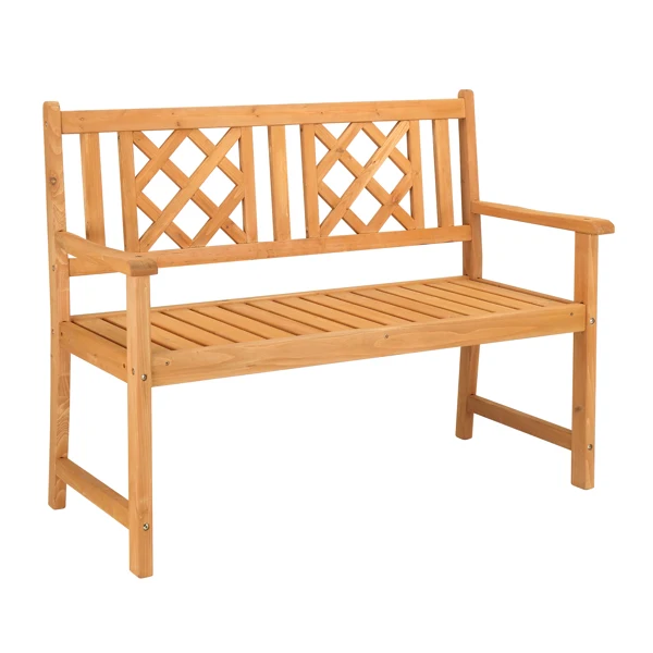 118*56.5*90cm Outdoor Garden Fir Grid Back Wooden Bench Burlywood view 3