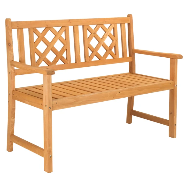 118*56.5*90cm Outdoor Garden Fir Grid Back Wooden Bench Burlywood view 4