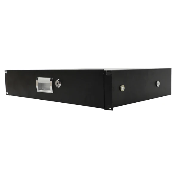 19" 2U Steel Plate DJ Drawer Equipment Cabinet with Keys Black view 3