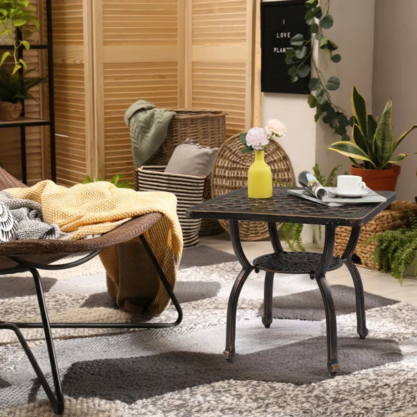 Cast Aluminum Outdoor Side Table, Anti-Rust Outdoor Square End Table, Patio Coffee Bistro Table for Indoor Garden Porch Balcony, Antique Bronze view 4