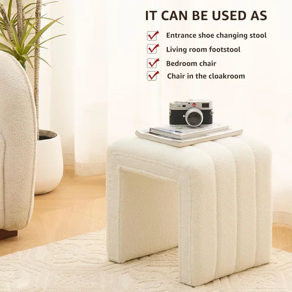 Modern Teddy Velvet Ottoman Footrest, Vanity Stool, and Shoe Bench for Makeup Room, Living Room, Entryway（White) view 3