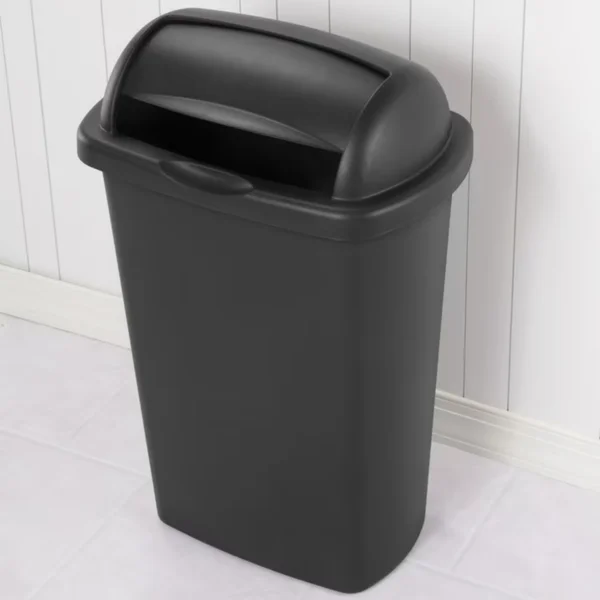 Large Kitchen Trash Can, 13 Gallon Plastic Garbage Bin with Roll Top Lid, Black (Shipment from Walmart) view 3