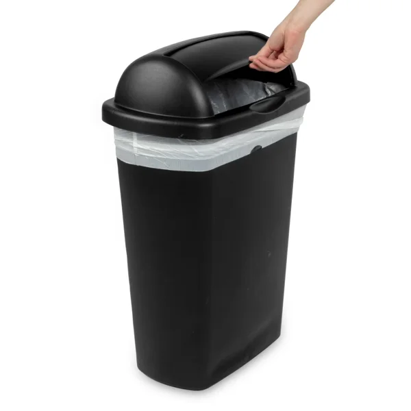 Large Kitchen Trash Can, 13 Gallon Plastic Garbage Bin with Roll Top Lid, Black (Shipment from Walmart) view 4
