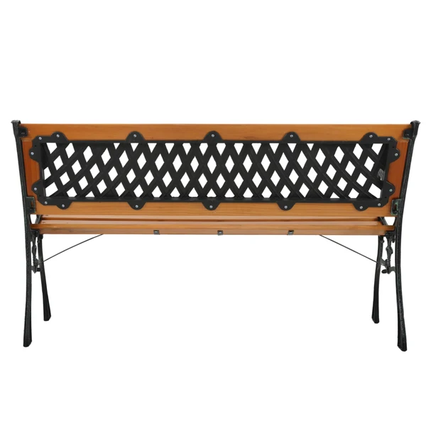 49" Garden Bench Patio Porch Chair Deck Hardwood Cast Iron Love Seat Weave Style Back view 3