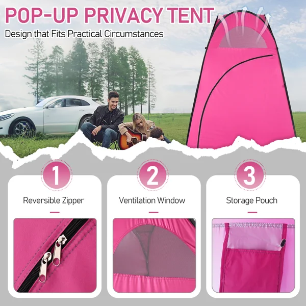 Portable Outdoor Pop-up Toilet Dressing Fitting Room Privacy Shelter Tent Pink view 5