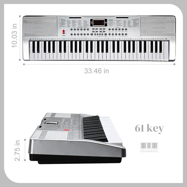 GEP-110 61 Key Lighting Keyboard with Piano Stand, Piano Bench, Built In Speakers, Headphone, Microphone, Music Rest, LED Screen, 3 Teaching Modes for Beginners view 2