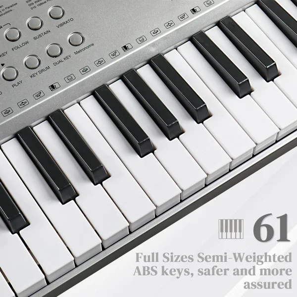 GEP-110 61 Key Lighting Keyboard with Piano Stand, Piano Bench, Built In Speakers, Headphone, Microphone, Music Rest, LED Screen, 3 Teaching Modes for Beginners view 4
