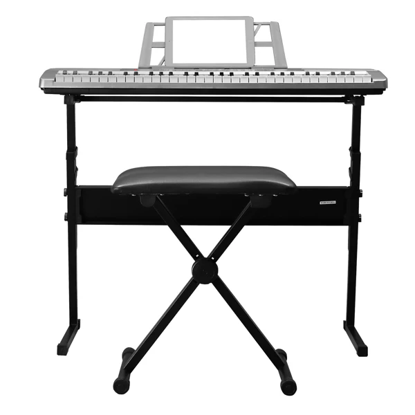 GEP-110 61 Key Lighting Keyboard with Piano Stand, Piano Bench, Built In Speakers, Headphone, Microphone, Music Rest, LED Screen, 3 Teaching Modes for Beginners view 5