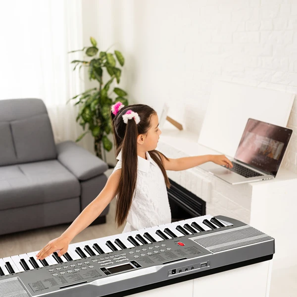GEP-110 61 Key Lighting Keyboard with Piano Stand, Piano Bench, Built In Speakers, Headphone, Microphone, Music Rest, LED Screen, 3 Teaching Modes for Beginners view 6
