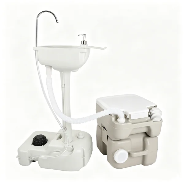 5 Gallon Upgrade Portable RV Toilet with Matching White Lid Ring Waste Holding Tank, Outdoor Hand Wash Station, HDPE Material, White view 2