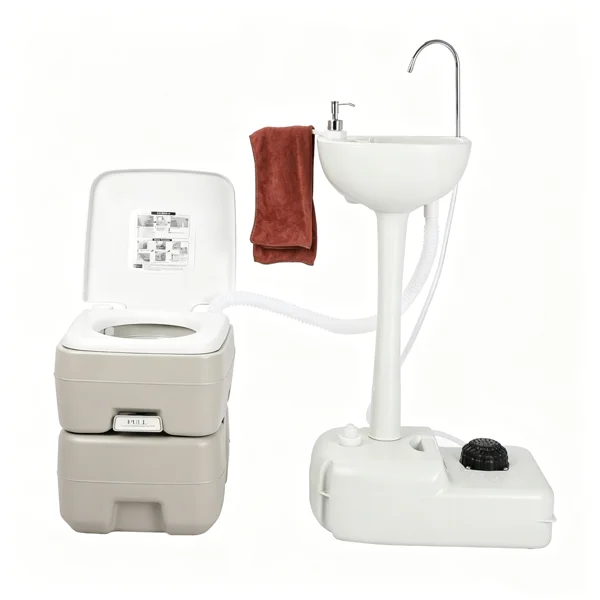 5 Gallon Upgrade Portable RV Toilet with Matching White Lid Ring Waste Holding Tank, Outdoor Hand Wash Station, HDPE Material, White view 3