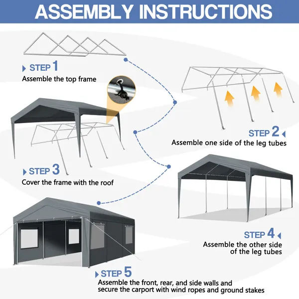 10X20FT Carport Car Port Canopy Grey view 3