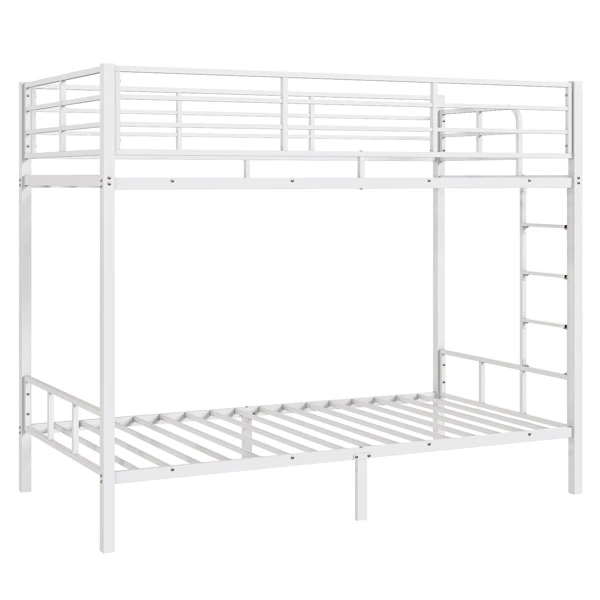 White Twin Bunk Bed Square Tube High Guardrail Side Ladder Opening Iron Bed