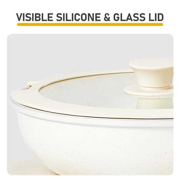 19-Piece Cookware Set, 5 Pots and 2 Lids, Removable Handles, Non-Stick Aluminum Pots and Pans, Microwave & Oven Safe, Dishwasher Safe, Cream White view 6